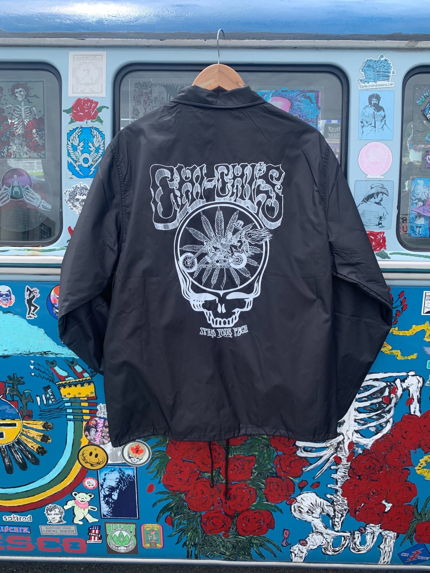 Hippie Biker in Shakedown Street Coach Jacket Black