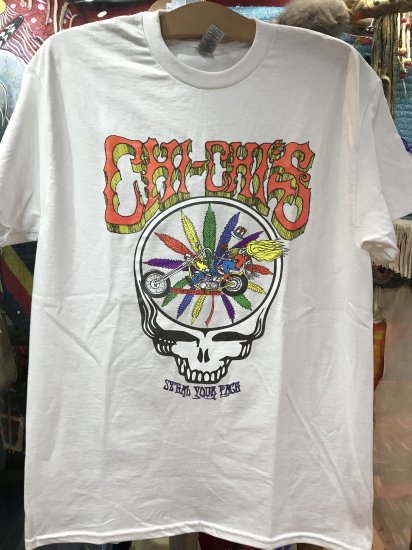 Hippie Biker in Shakedown Street White T-Shirt