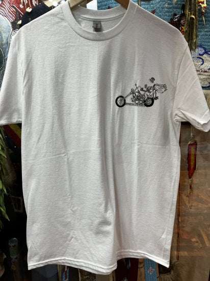 Hippie Biker in ShakedownStreet White T-Shirt