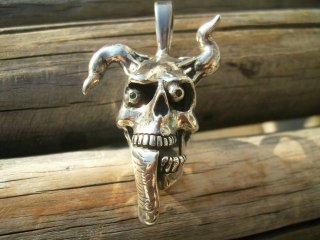 TOMBSTONE SILVER WORKS DEMON SKULLwith Sapphire PendantTop