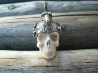 TOMBSTONE SILVER WORKS BONESKULL with EAGLE HELMET PendantTop