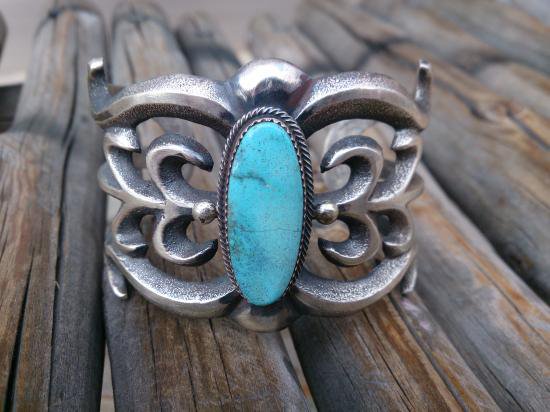Navajo EUGENE MITCHELL TUFA CAST TURQUOISE BANGLE #1