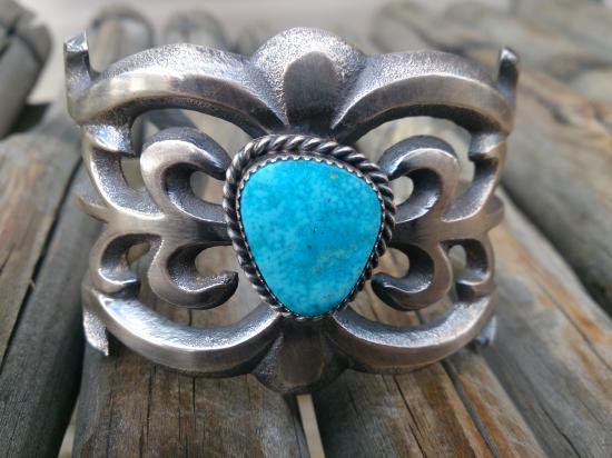 Eugene Mitchell Tufa Cast Turquoise Bangle
