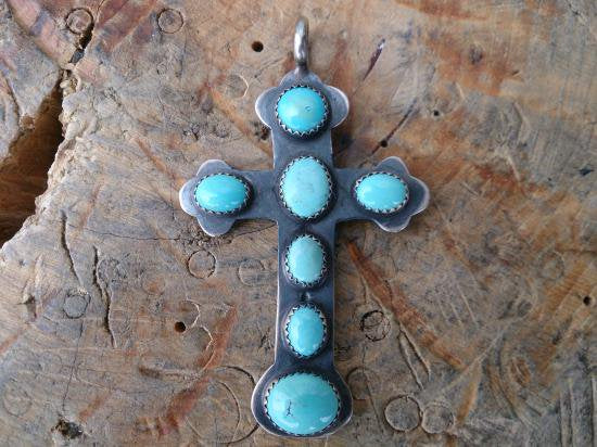 Martha Cayatineto Double Face Cross Turquoise Pendant Top