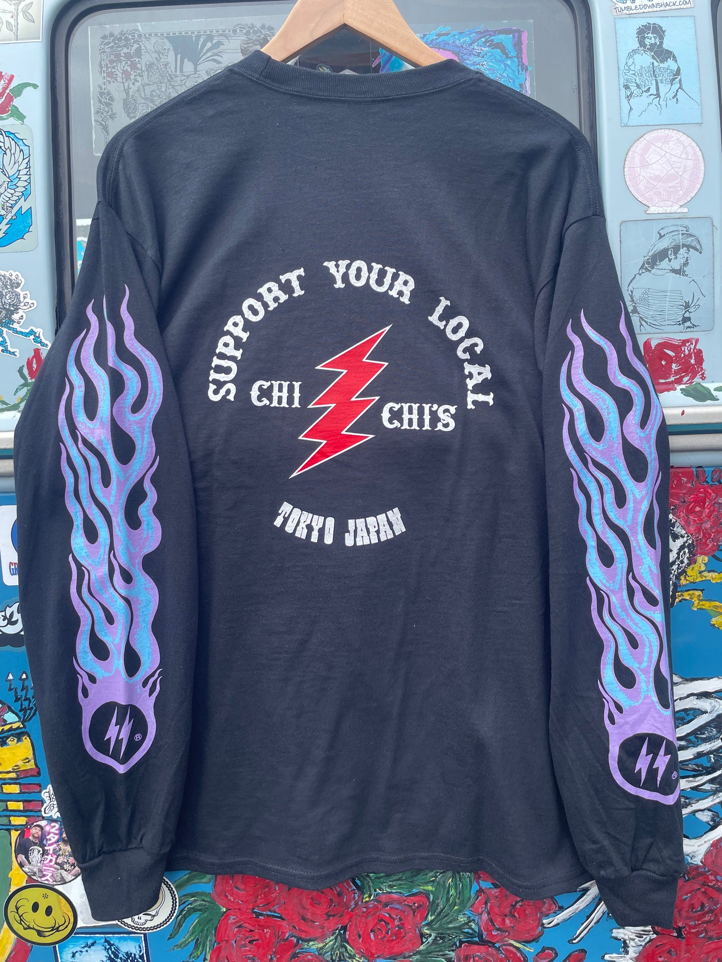 Hippie Biker Black Long Sleeve T-Shirt (Blue)