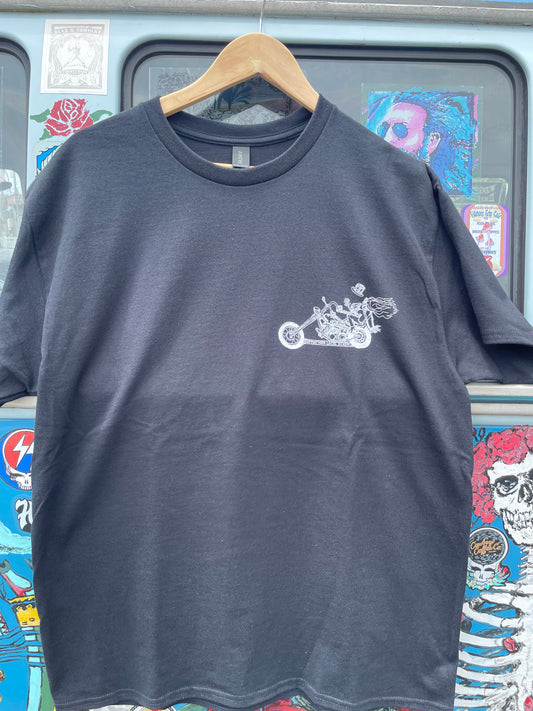 Hippie Biker in Shakedown Street Black T-Shirt