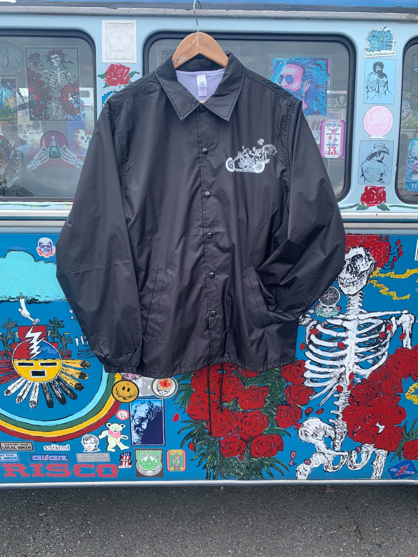 Hippie Biker in Shakedown Street Coach Jacket Black