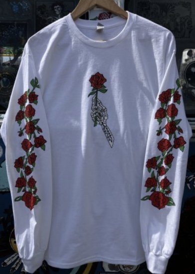 Skeleton Rose White Long Sleeve T-Shirt