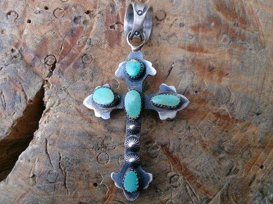 Eugene Mitchell Double Face Cross Turquoise Pendant Top